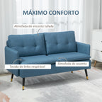 Sofá de 2 Lugares Estofado em Linho Sofá de Sala 139 cm com Almofadas Apoios de Braço e Pés de Aço para Quarto Escritório Carga 240 kg Azul — foto 4