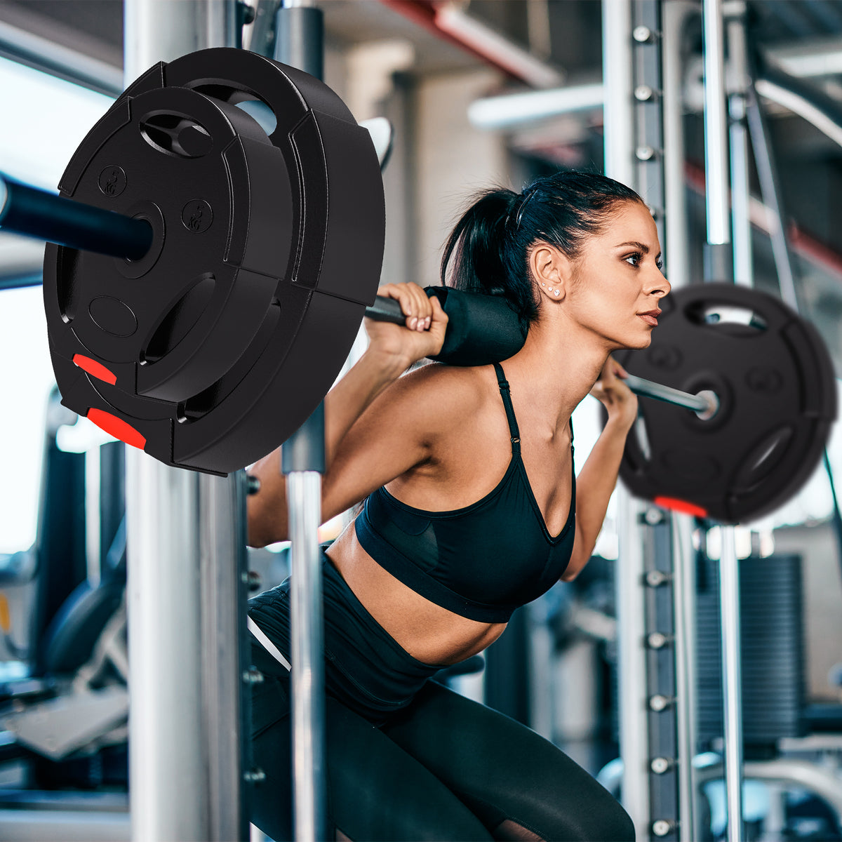 Conjunto de Discos de Pesos de 4 Peças Discos de Pesos 2x10 kg e 2x5 kg com Orifícios de 2,5 cm para Treino Fitness em Casa Ginásio Preto — foto 2