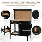 Bancada de Trabalho 98,5x48x140 cm Carga 100 kg Mesa de Trabalho com Painel Perfurado Gaveta Prateleira e Armário com Fechadura Preto — foto 5