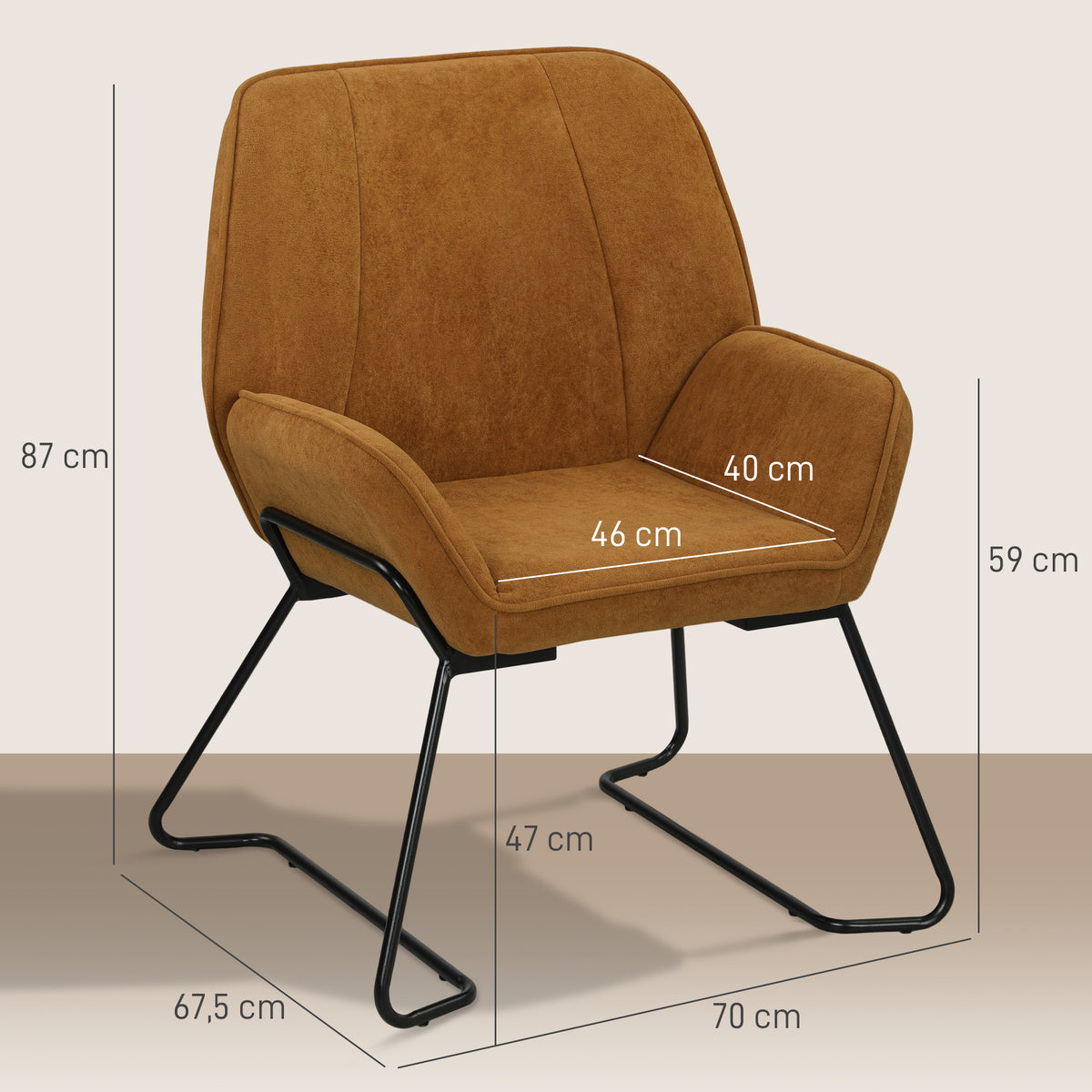 Poltrona Sala de Estar Moderna Poltrona de Leitura com Assento Largo e Acolchoado Estofada em Veludo Pés de Metal Poltrona para Dormitório 70x67,5x87 cm Marrom — foto 3