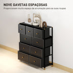 Cómoda para Dormitório Cómoda de Tecido com 9 Gavetas Dobráveis com Frentes de Couro PU e Estrutura de Aço Cómoda para Dormitório 88x30x103,5 cm Preto — foto 4
