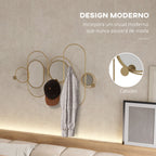 Cabide de Parede com 4 Ganchos e 3 Espelhos Decorativos para Pendurar Casacos Bolsas para Entrada Corredor 106x71 cm Dourado — foto 4