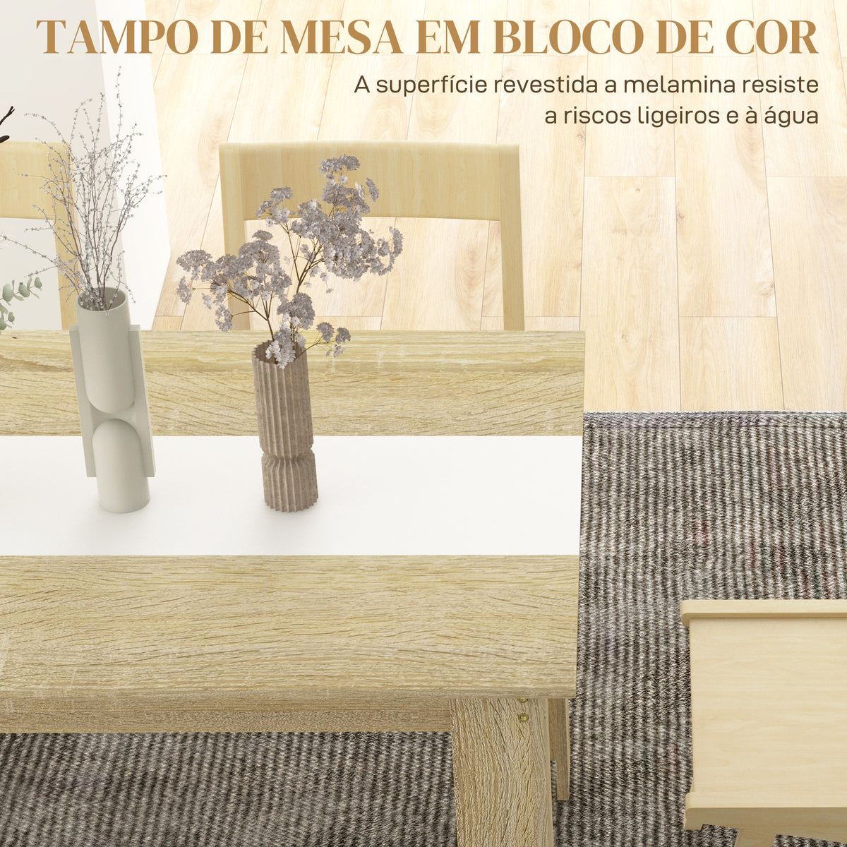 Mesa de Jantar Moderna Mesa para Sala Retangular para 4-6 Pessoas Carga 100 kg 140x89,5x75 cm Branco e Carvalho — foto 5
