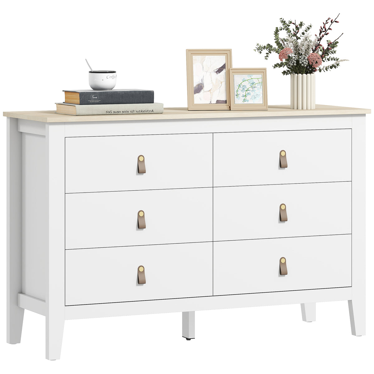Cómoda de 6 Gavetas Cómoda para Dormitório com Puxadores de PU Cómoda para Sala de Estar Corredor 120x40x78 cm Branco — foto 1