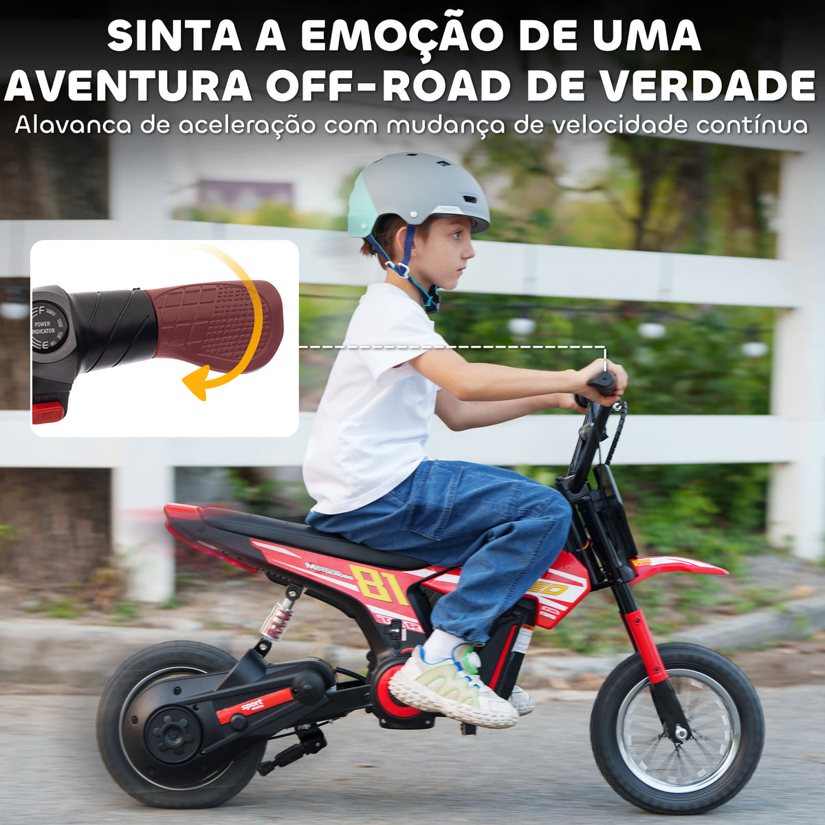 Mota Elétrica para Crianças 24V Mota Elétrica Infantil com Motor 250W Velocidade de 6-16km/h Rodas de Ø30,5 cm e Suspensão Traseira para Crianças de 8-12 Anos 119x64x76,5 cm Vermelho — foto 5