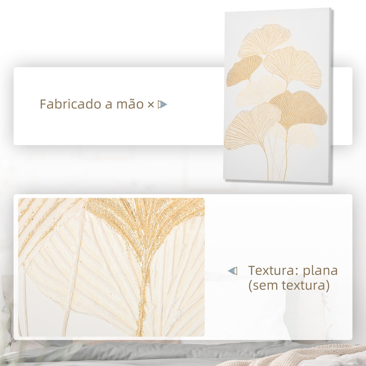 Pintura em Tela Folhas de Ginkgo Biloba 90x60cm Impressão Artística para Decoração de Parede na Sala de Estar Quarto de Escritório — foto 4
