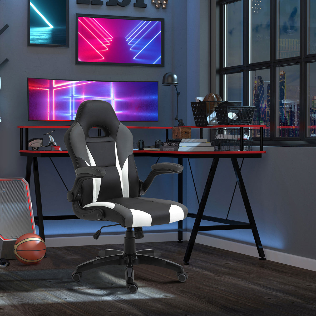 Cadeira gaming ergonômica para escritório giratória 360 ° com braços eleváveis 68x66x114-124 cm Preto — foto 2