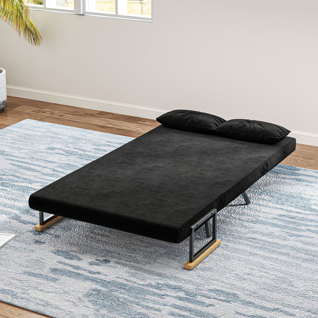 Sofá Cama Sofá Convertível em Cama de 2 Lugares Dobrável com Encosto Ajustável em 5 Níveis e 2 Almofadas Acolchoadas para Escritório Dormitório Sala de Estar 102x73x81 cm Preto — foto 7
