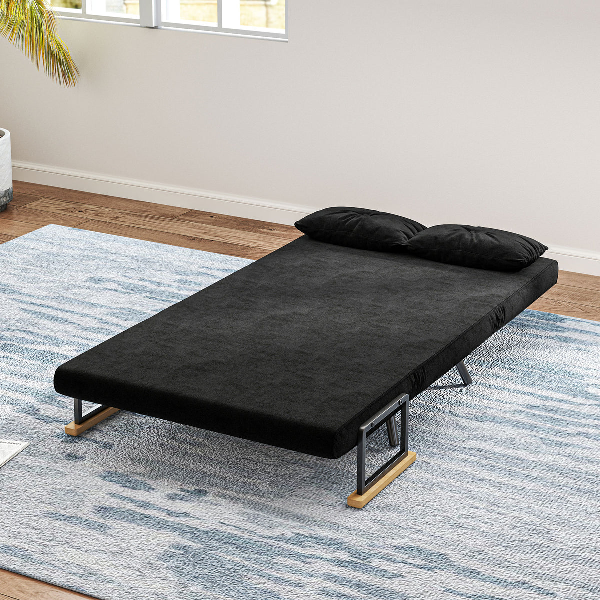 Sofá Cama Sofá Convertível em Cama de 2 Lugares Dobrável com Encosto Ajustável em 5 Níveis e 2 Almofadas Acolchoadas para Escritório Dormitório Sala de Estar 102x73x81 cm Preto — foto 7