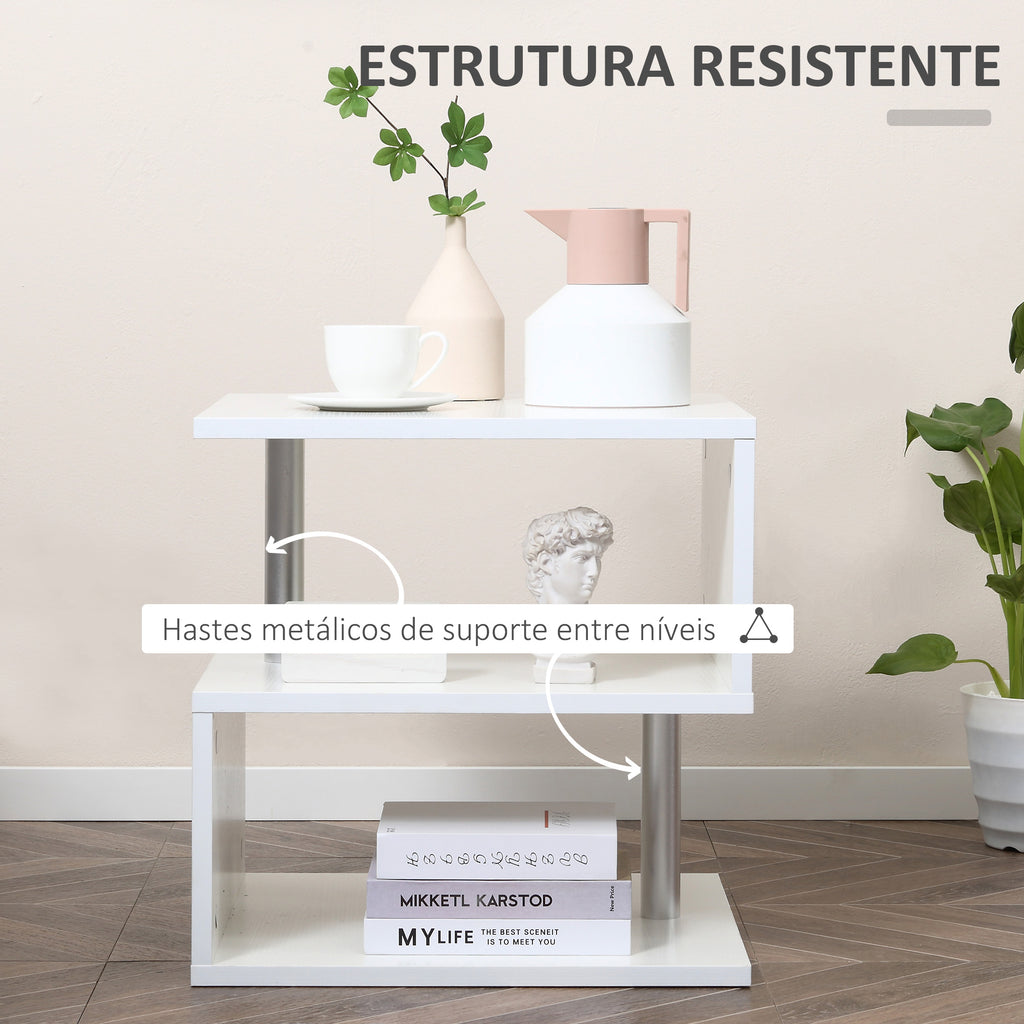 Mesa de Centro Mesa Auxiliar de Sala de Estar com Forma de S Compartimentos Abertos 2 Níveis Desenho Elegante 50x50x50cm Branco — foto 6
