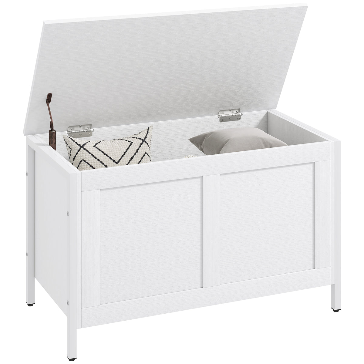 Baú de Armazenamento para Dormitório 95L Baú de Arrumação com Tampa Banco de Armazenamento Versátil com Dobradiça de Segurança para Corredor Sala de Estar 80x40x50 cm Branco — foto 1