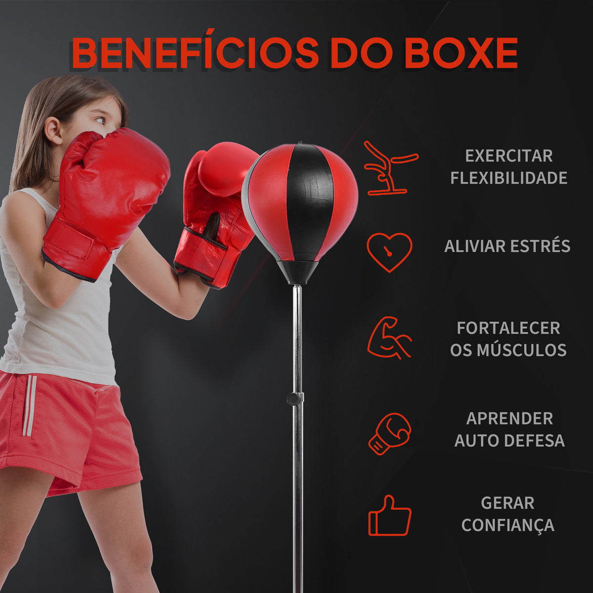 Punching Ball de Boxe com Altura Ajustável de 4 Níveis Base Recarregável com Água ou Areia e Luvas para Adolescentes Ø43x125-145 cm Vermelho e Preto — foto 4