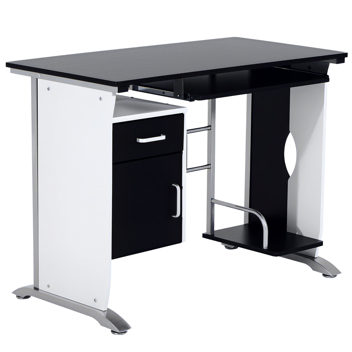 Mesa para Computador com Gaveta Armário e Suporte para CPU Secretária para Escritório Estúdio Dormitório 100x52x75cm Preto e Branco — foto 1
