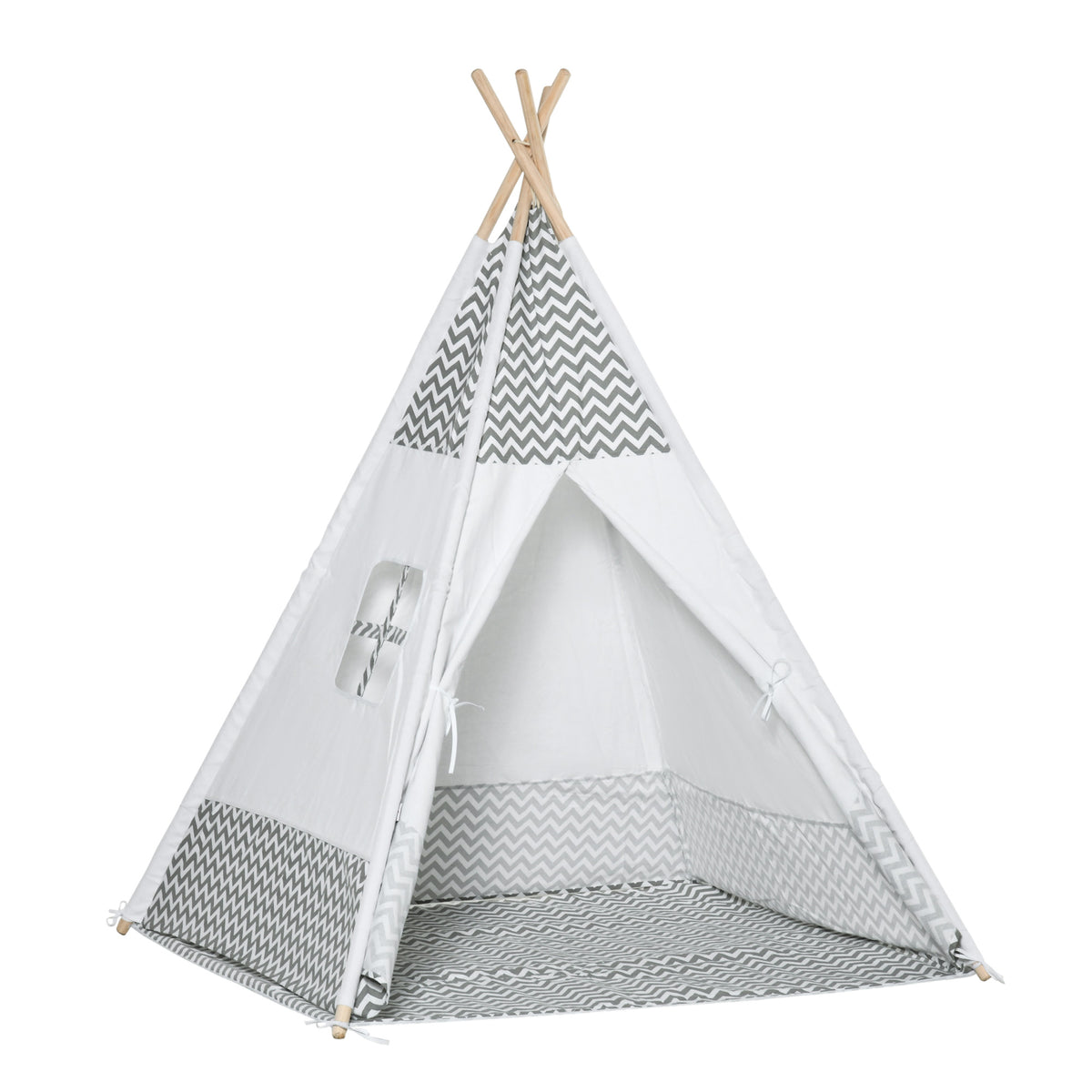 Tenda Tipi para Crianças acima de 3 Anos Tenda Infantil de Madeira Portátil com Janela Almofada e Bolsa de Transporte para Interiores e Exteriores 120x120x155cm Cinza — foto 1