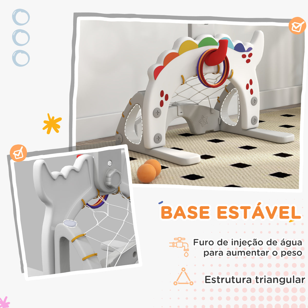 Cesta de Basquetebol Infantil 5 em 1 Cesta de Basquetebol para Crianças com Altura Ajustável com Tema Peixe Dourado Futebol Golf Jogo de Lançamento de Bola para Interior Multicolorido — foto 7