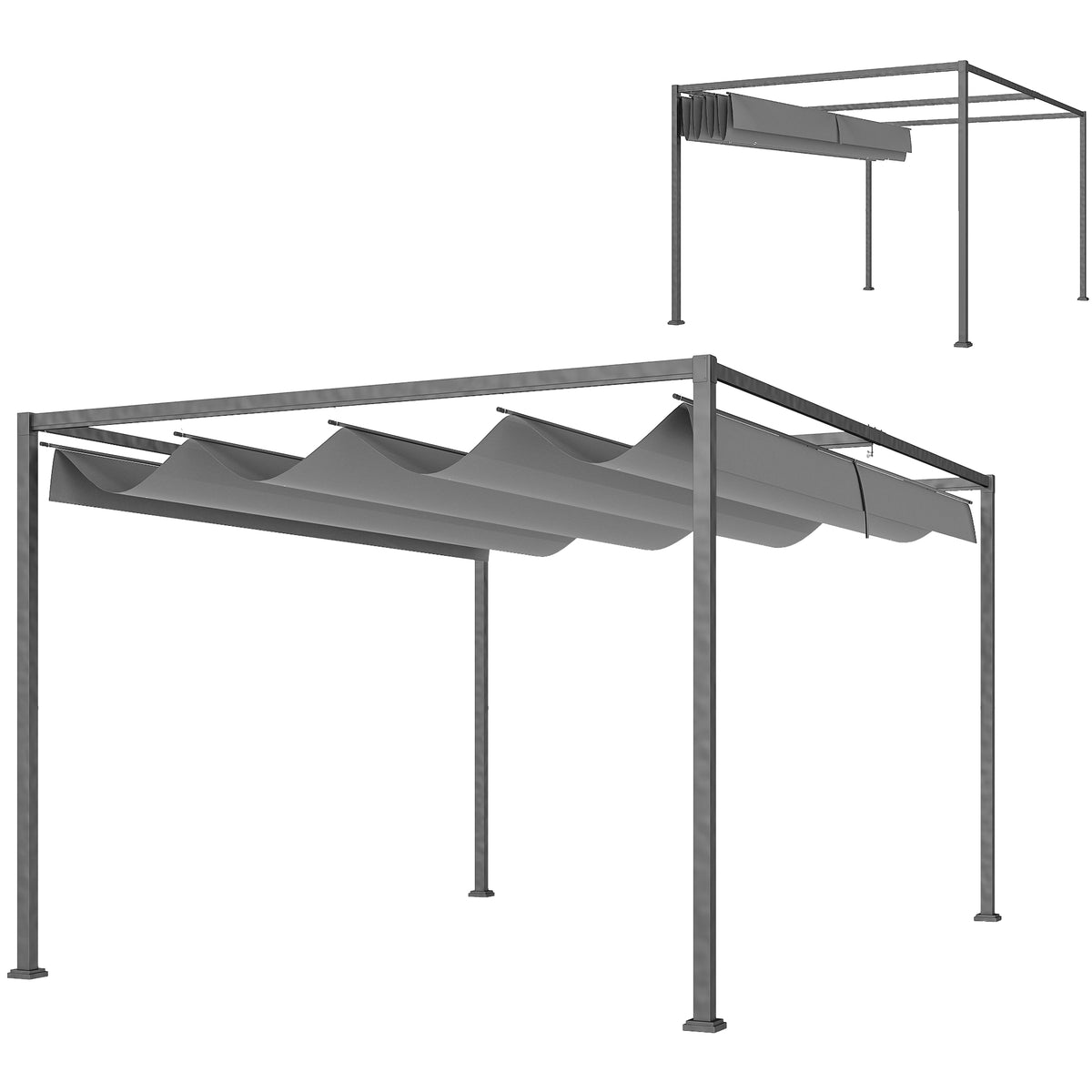 Pérgola 400x300x222 cm Pérgola de Jardim com Teto Retrátil de Poliéster com Revestimento Resistente para Celebrações Festas Casamento Cinza — foto 1