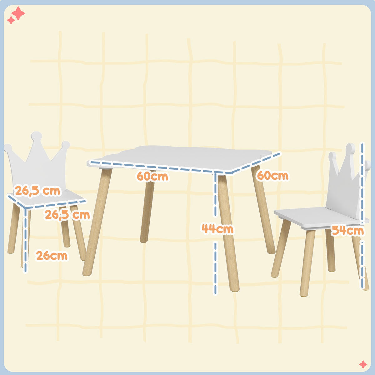 Mesa e Cadeiras Infantis de 3 Peças Mesa Infantil com 2 Cadeiras com Encosto em Forma de Coroa para Crianças de 3-6 Anos para Sala de Jogos Dormitório Escola Infantil Branco — foto 3