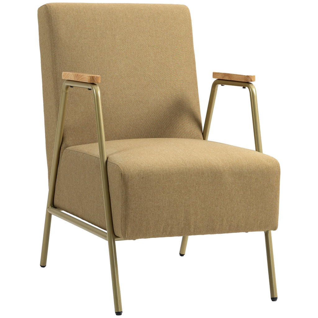 Poltrona de Sala Poltrona Individual com Apoios de Braços Estrutura em Aço Dourado Estilo Moderno para Sala de Estar Quarto 62x81x92 cm Castanho — foto 1