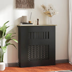 Cobertura para Radiadores Proteção Radiador de MDF 78x19x81 cm Cobertura de Radiador Desenho Moderno de Ripas e Colmeia para Sala Quarto Preto — foto 2