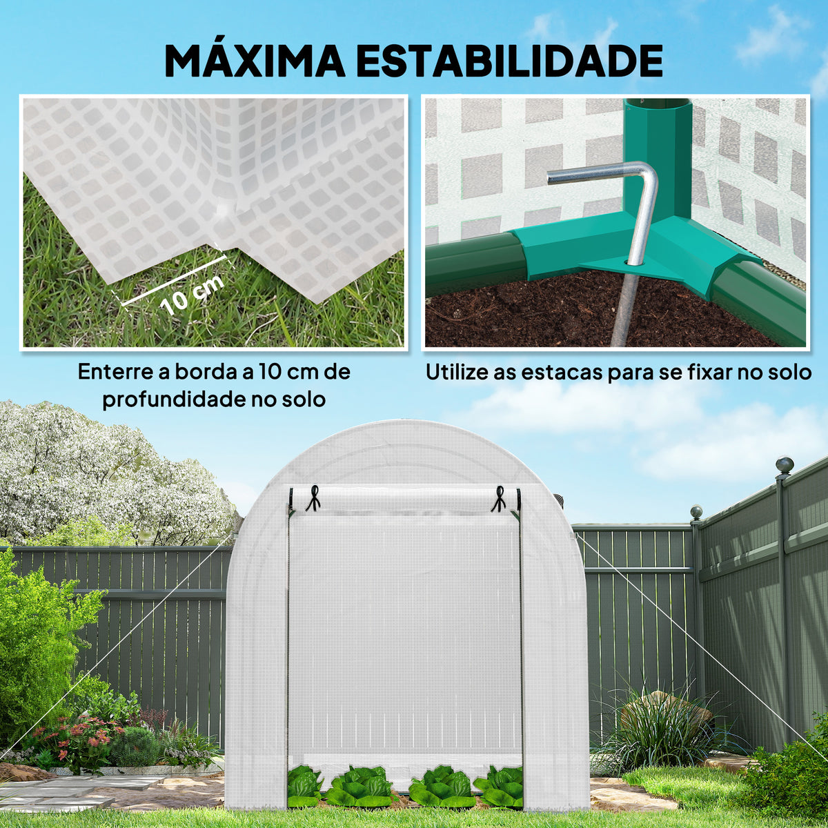Estufa de Jardim 180x180x200 cm Estufa Tipo Túnel Pequena com Porta Enrolável e Janela de Malha para Cultivar Plantas Flores Branco — foto 5