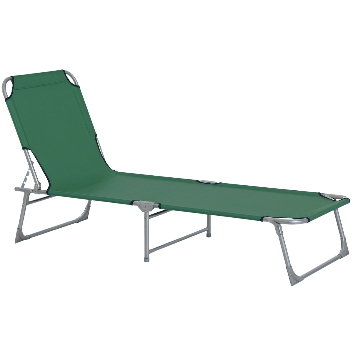 Espreguiçadeira Dobrável e Reclinável em 4 Posições Espreguiçadeira de Campismo com Estrutura Metálica e Tecido Oxford para Exterior 187x58x28 cm Verde — foto 1
