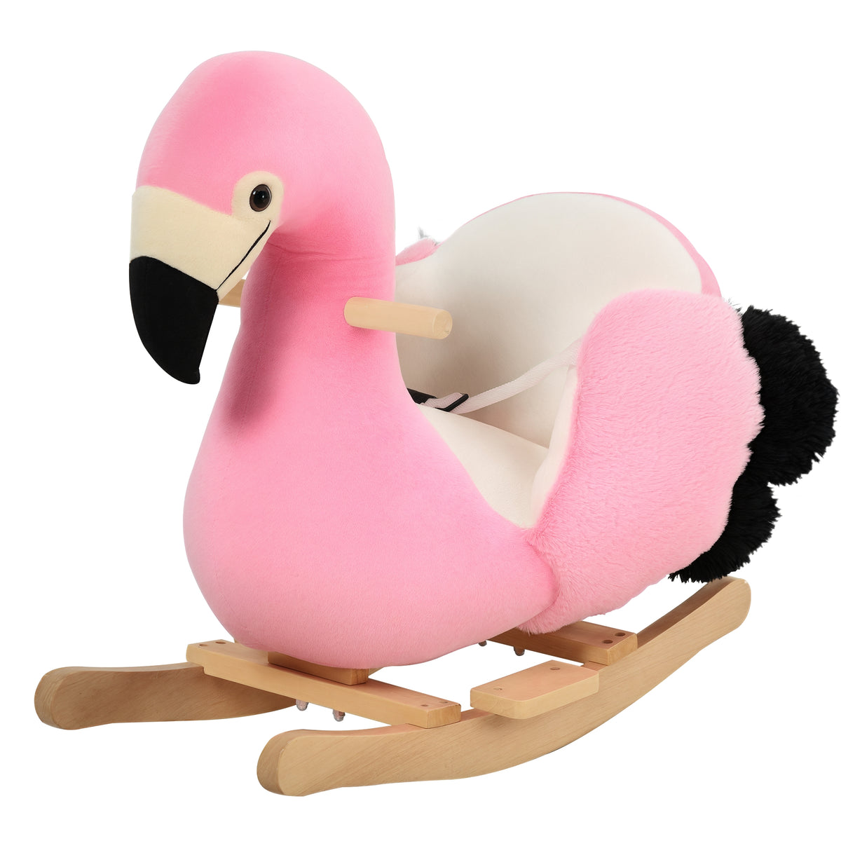Baloiço de Flamingo para Crianças acima de 3 Anos Baloiço Infantil de Pelúcia e Base de Madeira Carga Máxima 25kg 60x33x53cm Rosa — foto 1