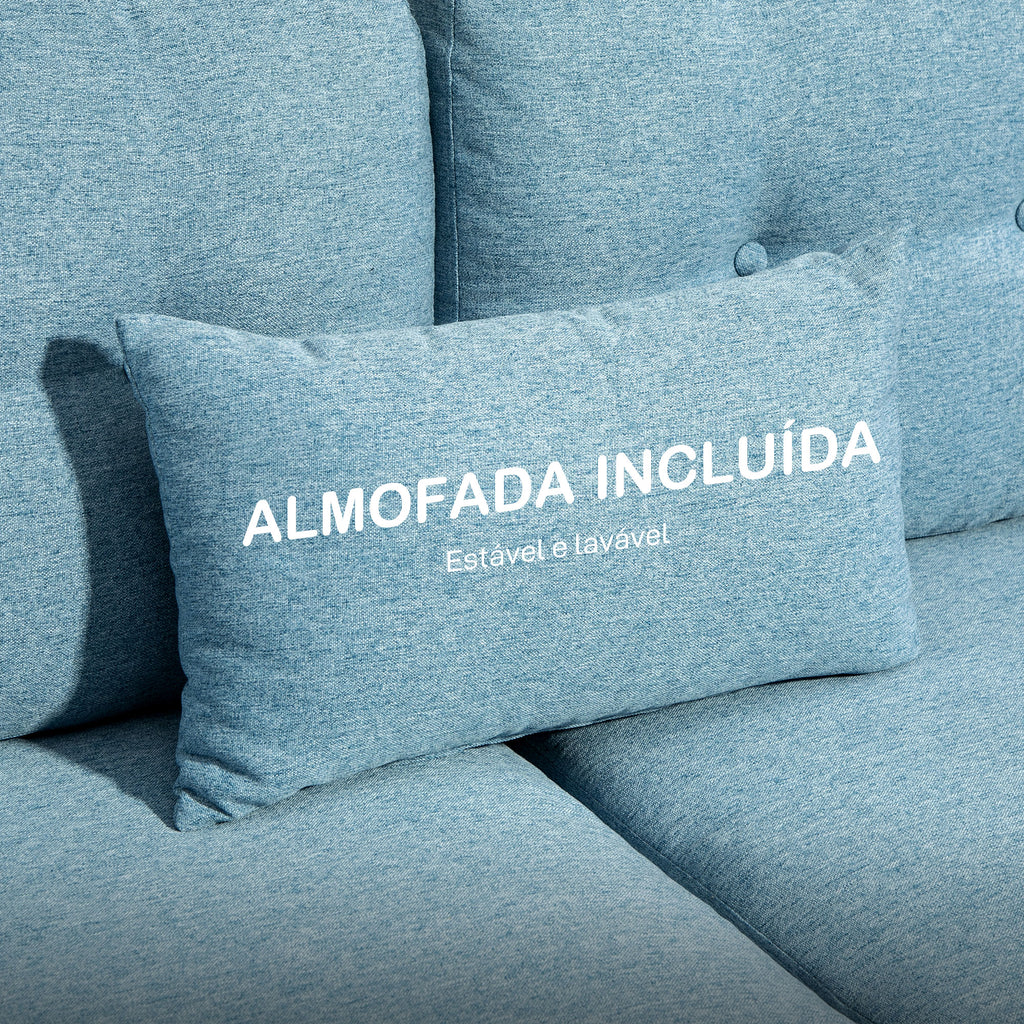 Sofá de 2 Lugares para Sala com Apoio de Braços Almofadas e Assento Acolchoado Capa de Almofada Lavável 140x78x83 cm Azul Claro — foto 7