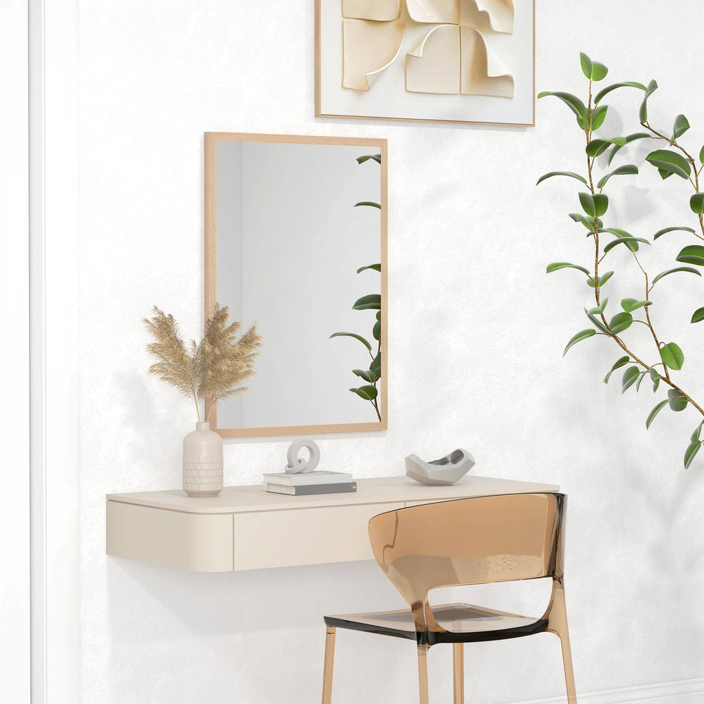 Espelho de Parede Decorativo 50x70 cm Espelho Retangular Espelho de Banheiro com 4 Ganchos Metálicos Estilo Moderno para Sala Quarto Entrada Madeira — foto 2