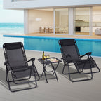 Conjunto de 1 Mesa e 2 Espreguiçadeiras Conjunto de Exterior Dobrável e Portátil para Jardim Praia Relaxante com Encosto Reclinável Textilene Aço Preto — foto 2