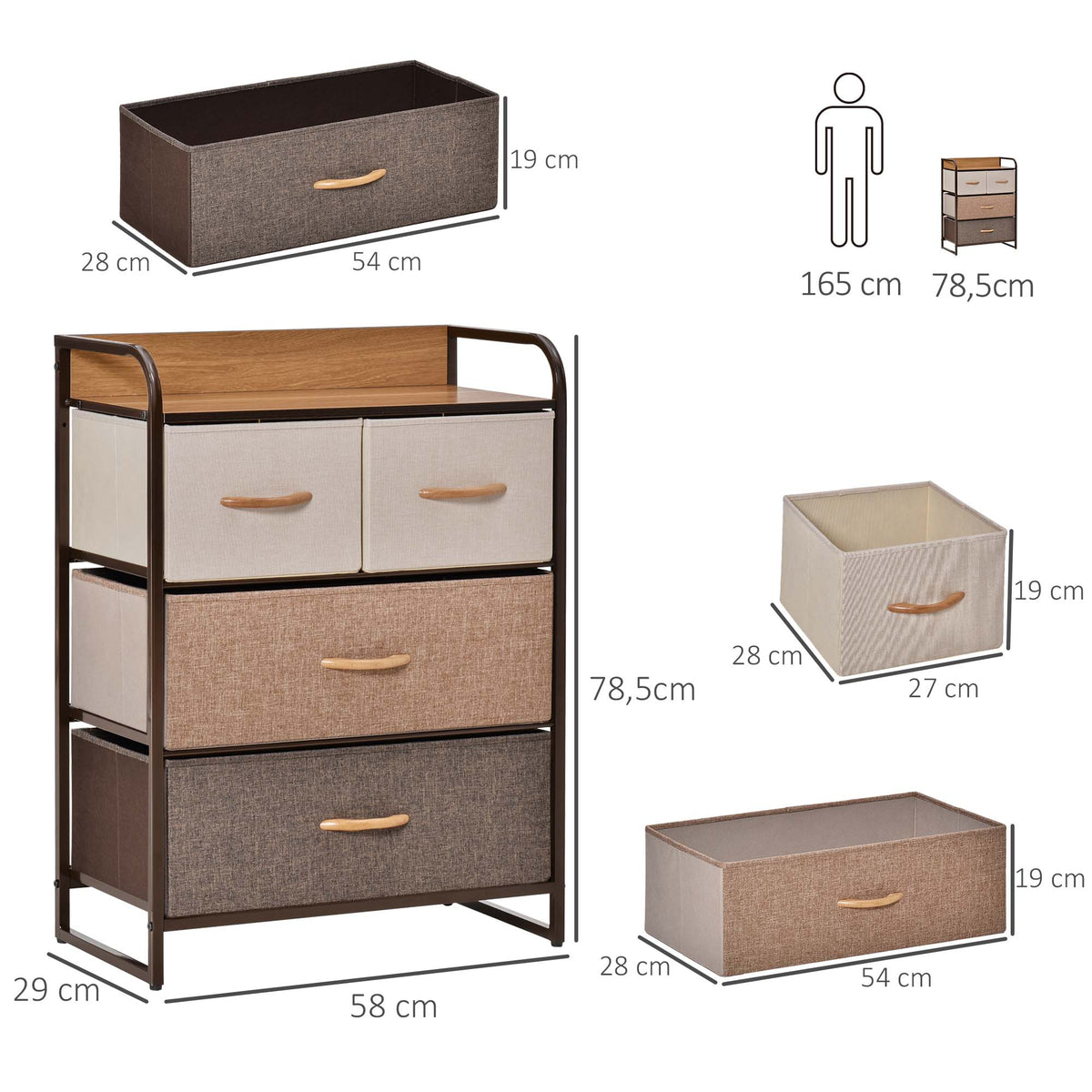 Cómoda Estreita com 4 Gavetas Dobráveis de Tecido, Estrutura Metálica, Ideal para Quarto, Sala, Casa de Banho ou Lavandaria, Multicolorida — foto 3