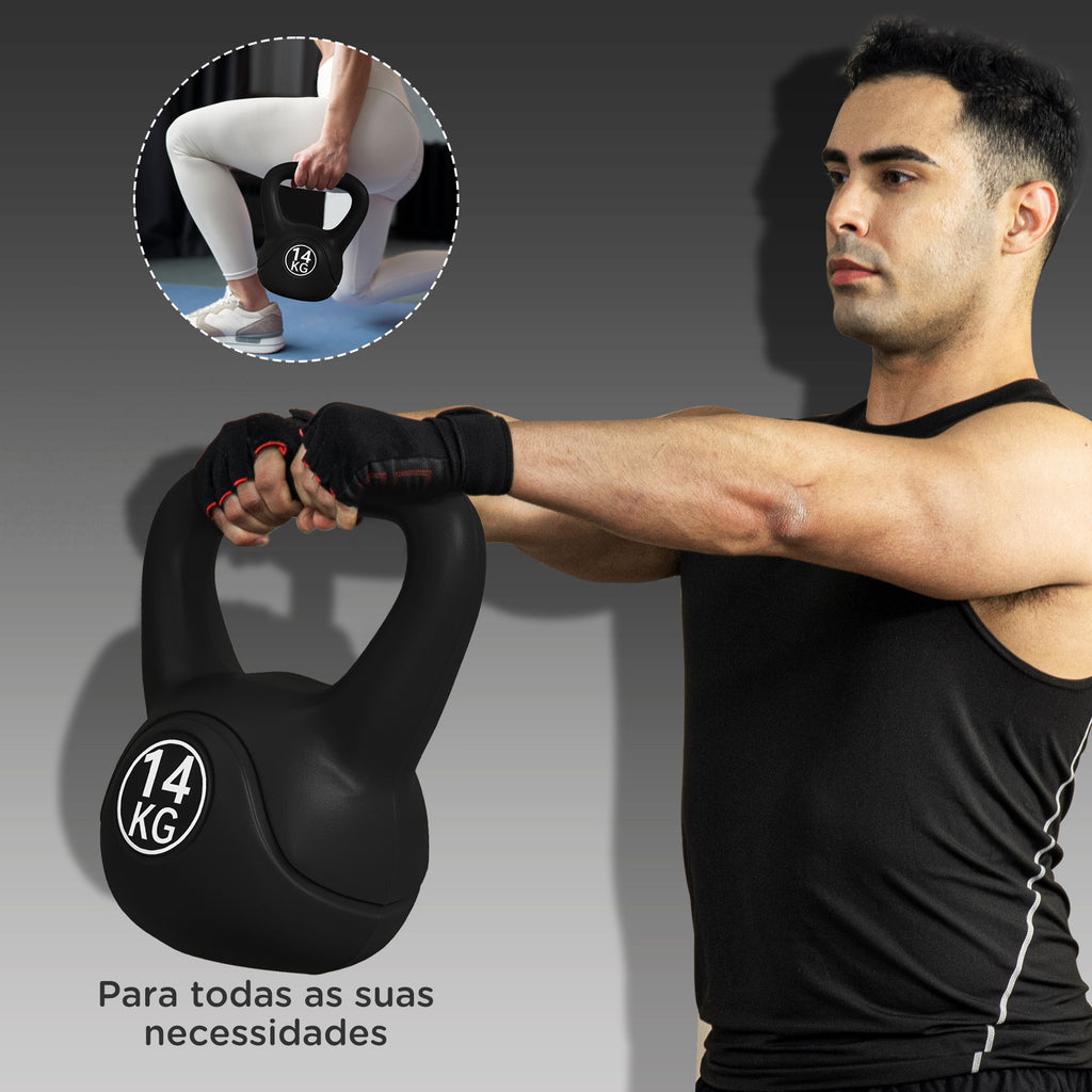 Peso Russo de 14 kg Kettlebell Fitness Preenchido de Areia com Punho Largo Antiderrapante para Exercícios e Treinos em Casa Ginásio 26x18x32 cm Preto — foto 7