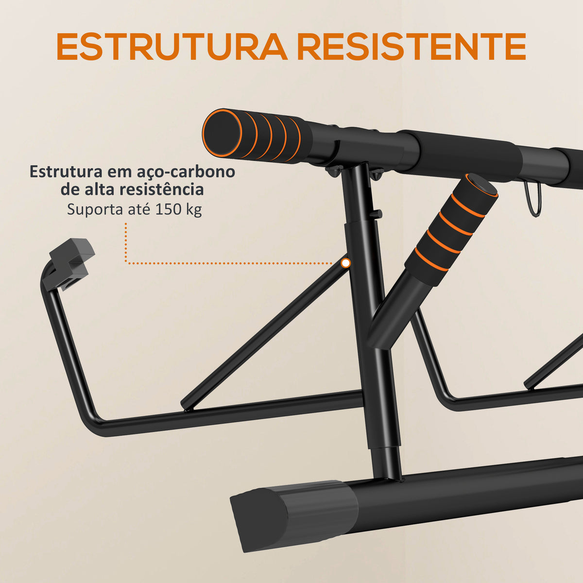 Barra de Elevação Multifuncional Barra de Elevação de Parede com Bandas Elásticas de Resistência Carga 150 kg para Exercício e Treino em Casa Ginásio 100x50x27 cm Preto e Laranja — foto 7