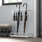 Suporte para Guarda-Chuva Moderno Retangular Suporte para Guarda Chuvas de Aço com 24 Ganchos 21 Espaços e Bandeja Recolhedora de Gotas Amovível para Entrada Escritório 50x24x68 cm Branco — foto 6