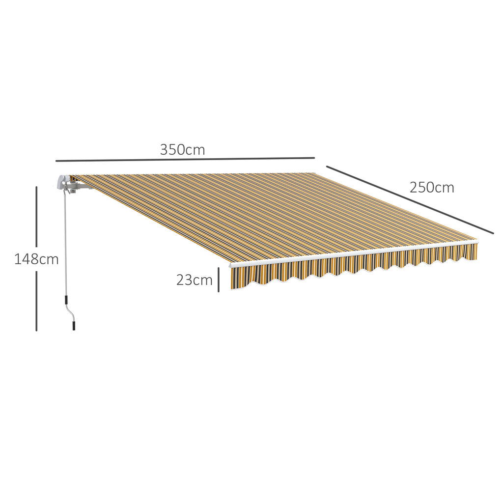 Toldo Manual Retrátil 350x250 cm Toldo para Varanda com Manivela de Metal Impermeável e Anti-UV Toldo Enrolável de Exterior para Jardim Terraço Janelas Cinza e Amarelo — foto 3