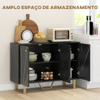 Aparador de Sala de Estar com 2 Armários e Prateleira Interior Ajustável Móvel Buffet com Efeito Mármore 107x35x75 cm Preto e Dourado — foto 4