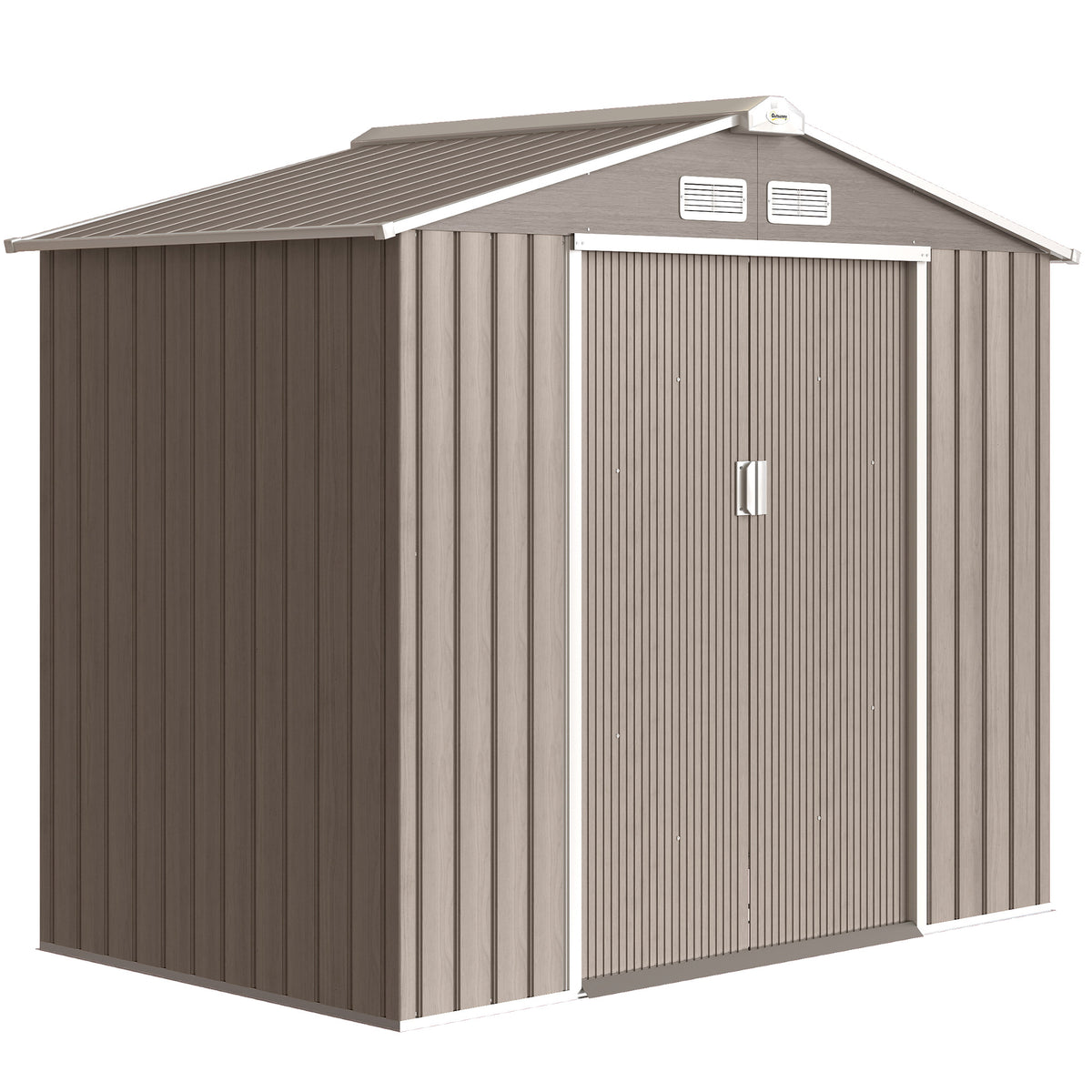 Abrigo de Jardim 213x130x185 cm Abrigo de Jardim Metálico de Exterior para Armazenamento de Ferramentas com 2 Portas Deslizantes e 4 Janelas para Terraço Madeira — foto 1