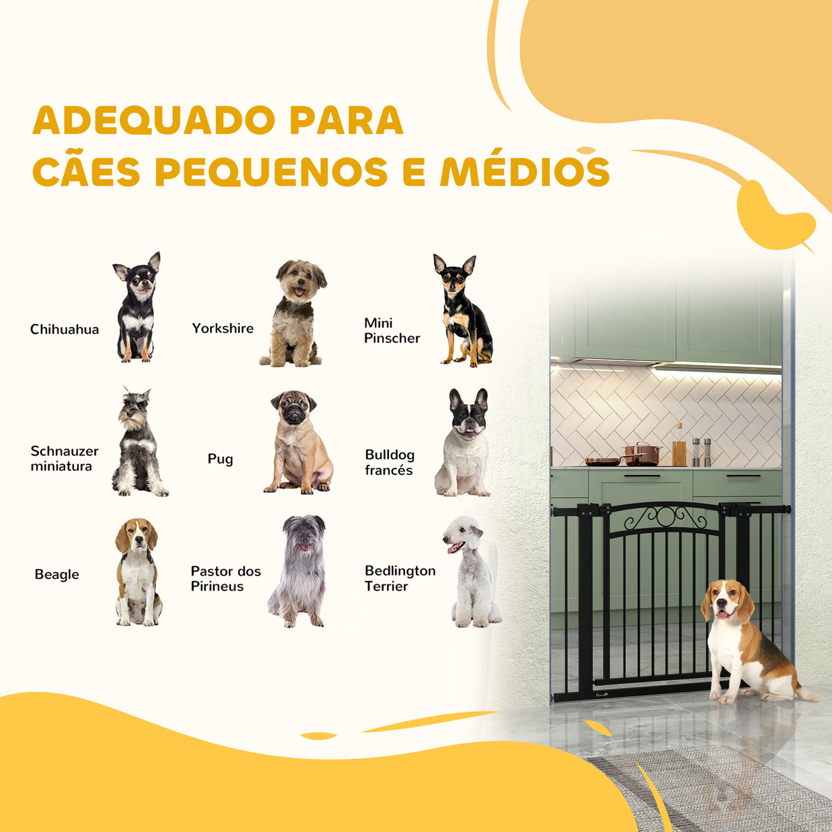Barreira de Segurança para Cães Extensível 76-102 cm Barreira para Animais de Estimação Barreira para Cães com 2 Extensões Duplo Bloqueio para Escada Porta Preto — foto 4