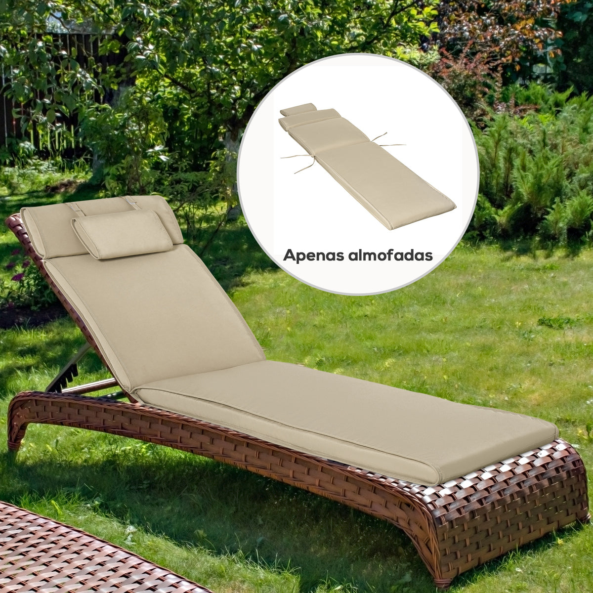 Almofada para Espreguiçadeira 198x53x5cm Almofada Suave para Espreguiçadeira Dobrável Acolchoada para Exterior Jardim Pátio Bege — foto 2