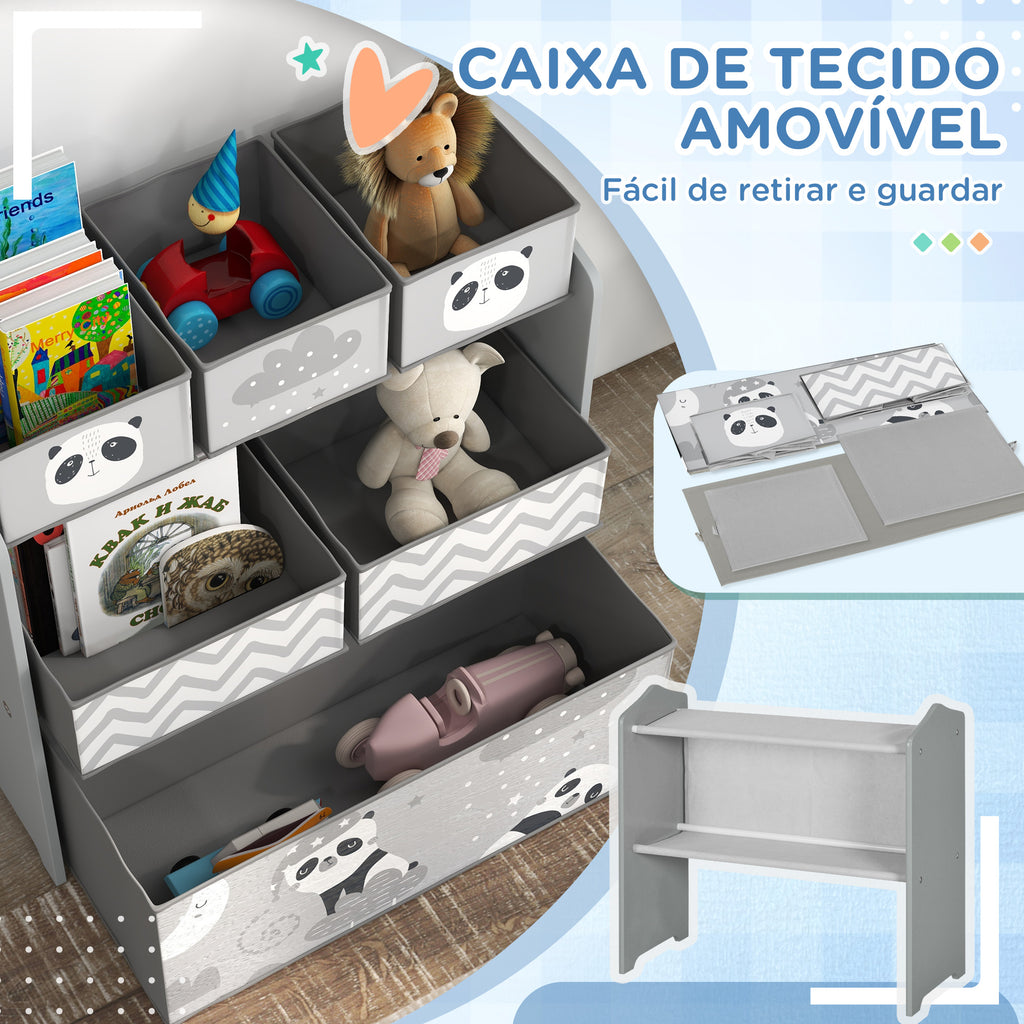 Estante para Brinquedos com 6 Caixas de Tecido não Tecido Amovíveis Organizador de Brinquedos para Crianças de 3-8 Anos para Dormitório 63x30x66 cm Ciza — foto 5
