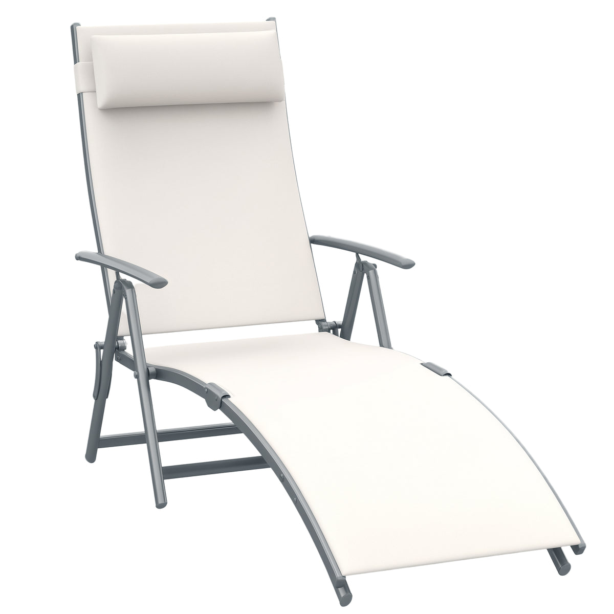 Espreguiçadeira Dobrável de Jardim com Encosto Ajustável em 7 Posições Apoio para a Cabeça para Terraço Piscina Exterior Carga Máxima 165kg 137x63,5x100,5cm Creme — foto 1