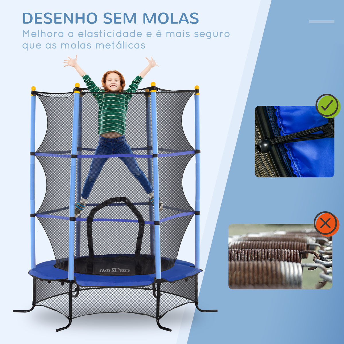 Trampolim para Crianças acima de 3 Anos Cama Elástica Infantil com Rede de Segurança e Estrutura de Aço para Interiores e Exteriores Carga 50 kg Ø163x190 cm Azul — foto 4