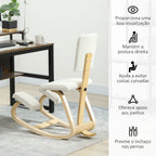 Cadeira Ergonómica de Joelhos com Encosto Almofadas Acolchoadas Estrutura de Madeira para Melhor Postura Escritório 51x84x93 cm Creme — foto 5