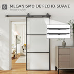 Porta de Correr com Acessórios Porta de Correr de Vidro com Mecanismo de Fecho Suave para Casa de Banho Sala de Estar Cozinha 91,4x203,2 cm Preto — foto 4