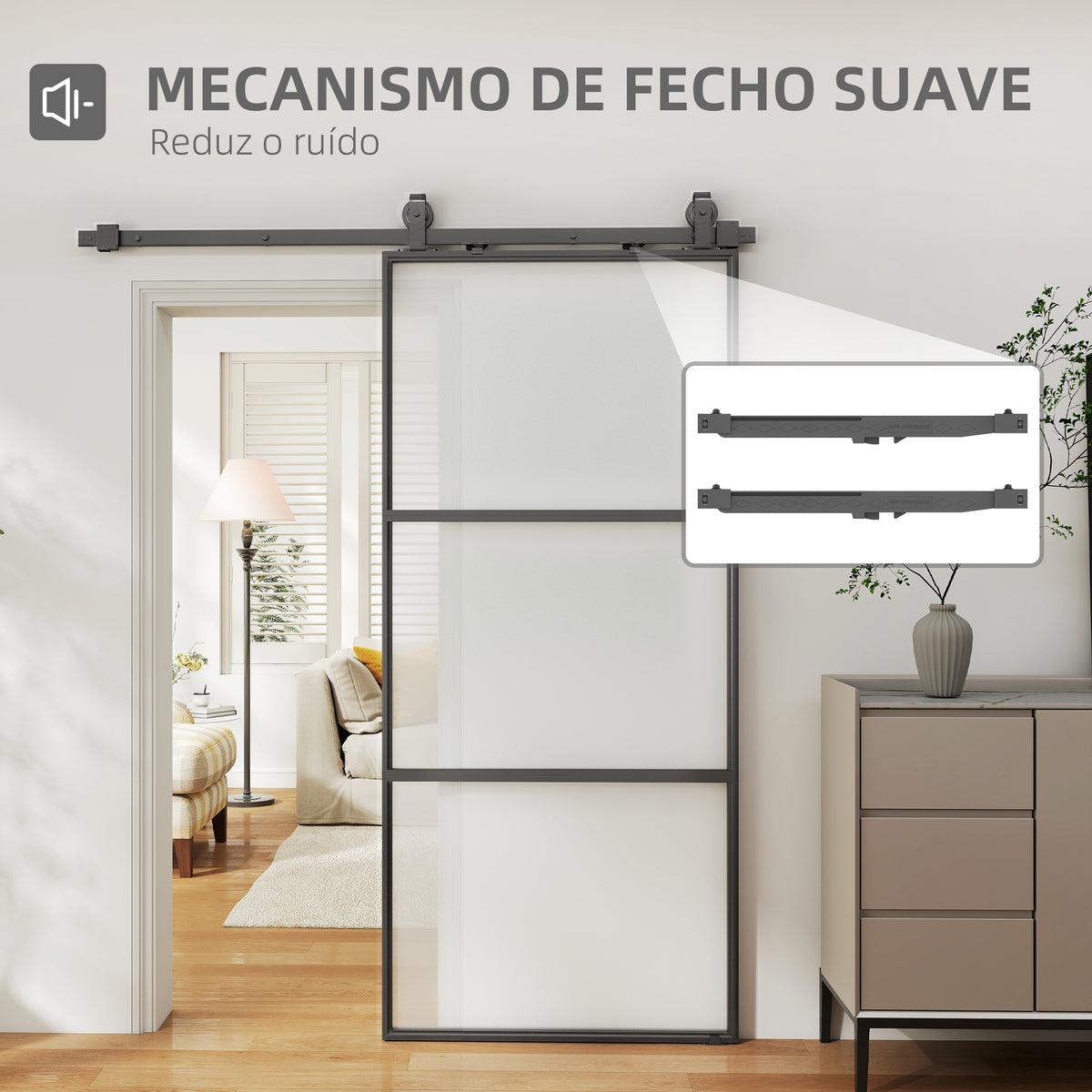Porta de Correr com Acessórios Porta de Correr de Vidro com Mecanismo de Fecho Suave para Casa de Banho Sala de Estar Cozinha 91,4x203,2 cm Preto — foto 4