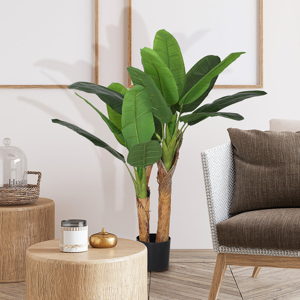 Planta Artificial Ø17x120 cm Bananeira Atificial com Vaso e 15 Folhas Planta Artificial Decorativa para Interior Verde — foto 2