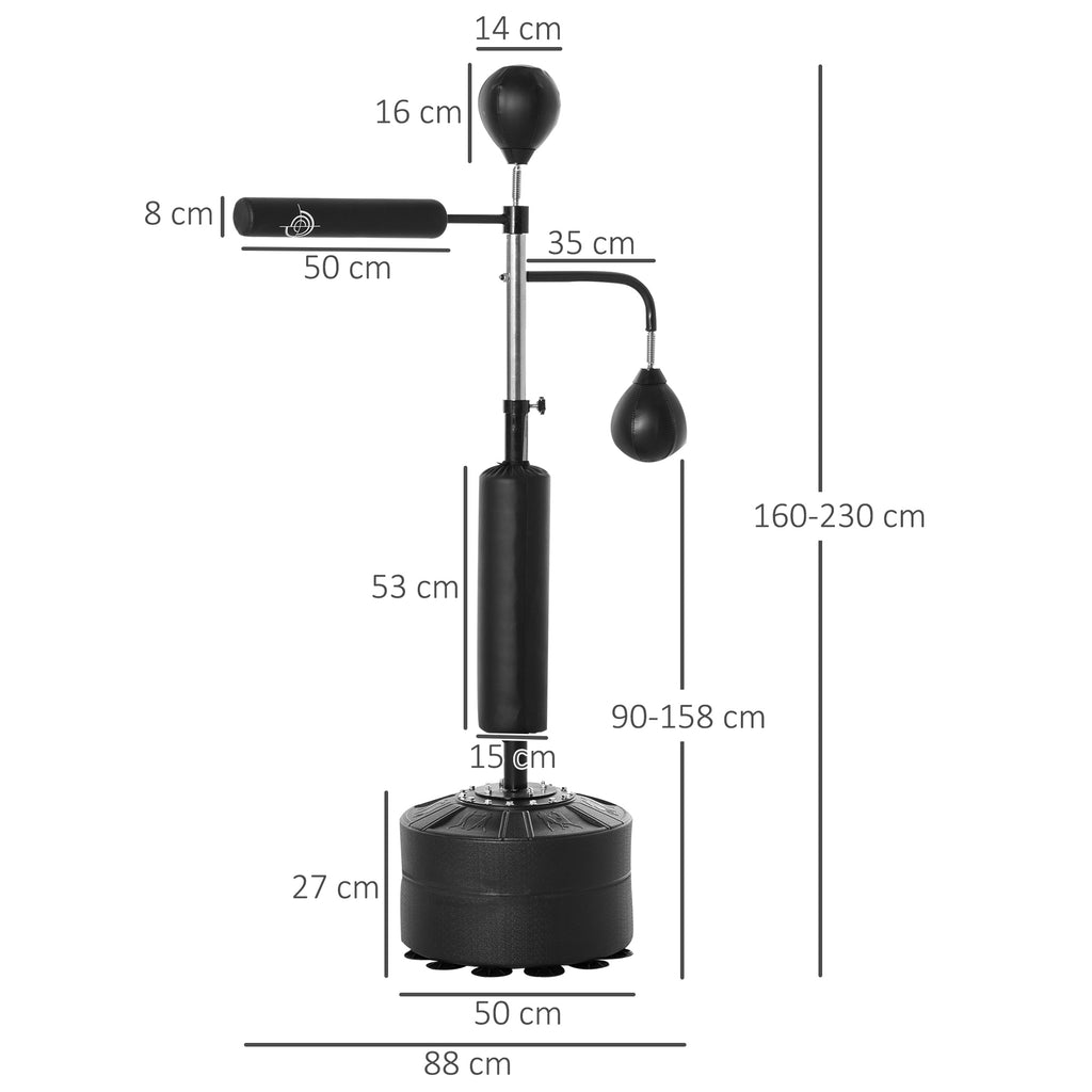 Punching Ball de Boxe com Altura Ajustável com 2 Bolas de Velocidade Barra Giratória 360° e Base Preenchida com Água ou Areia Punching Ball para Adultos 88x50x160-230cm Preto — foto 3