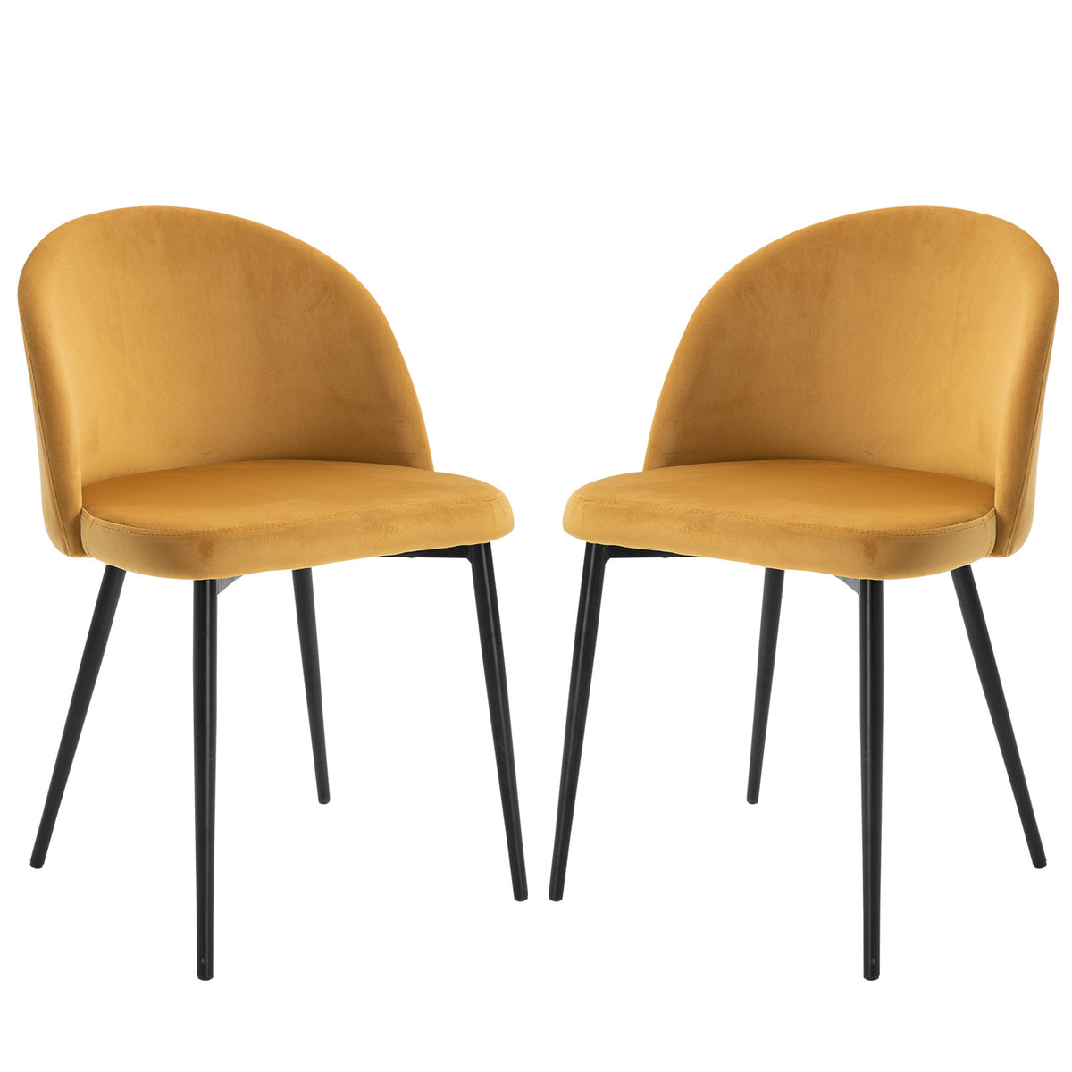 Conjunto de 2 Cadeiras de Sala de Jantar com Asento e Encosto Acolchoados Estofadas em Veludo Suave Desenho Moderno Carga Máxima 90 kg 49x50x77 cm Caramelo — foto 1