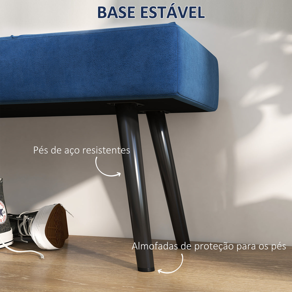 Banco de Pé de Cama Multifuncional Banco de Pé de Cama Moderno Banco de Dormitório com Pés de Aço e Assento Acolchoado Carga Máxima 120 kg Entrada Corredor 100x36x45 cm Azul — foto 5
