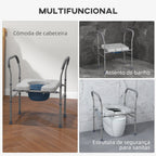 Cadeira Higiénica 4 em 1 Cadeira com Sanita de Alumínio Cadeira de Duche com Altura Ajustável e Almofadas Antiderrapantes Carga 136 kg para Pessoas com Deficiência Grávidas 64x53x70-82 cm Cinza — foto 4