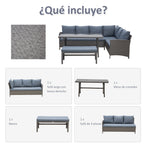 Conjunto de 4 Peças de Móveis e Vime com Almofadas Acolchoadas para Jardim Balcão Conjunto de Móveis de Exterior com 2 Sofás 1 Banco e 1 Mesa de Vidro Temperado Cinza — foto 5